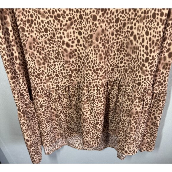 A New Day Women Leopard Print Mini Dress Large Swing Ruffle Boho V-Neck - Picture 5 of 11